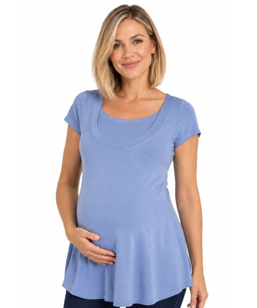 Double Layer Nursing Maternity Top X-Small Sky Blue