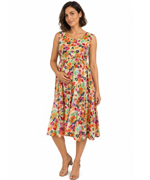 Indian cotton floral maternity dress fv