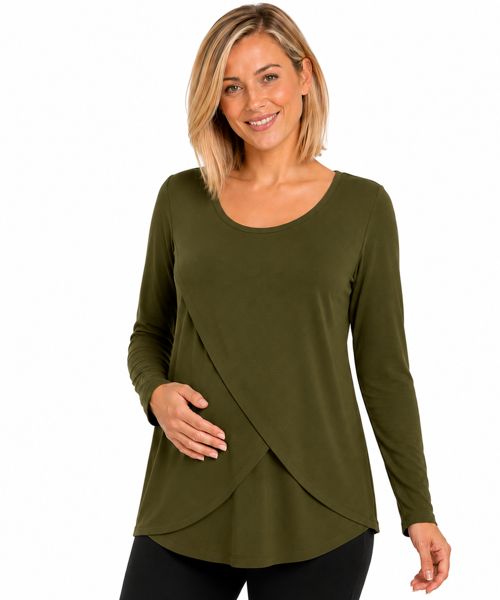 Long sleeve Tulip Maternity Breastfeeding Top military green