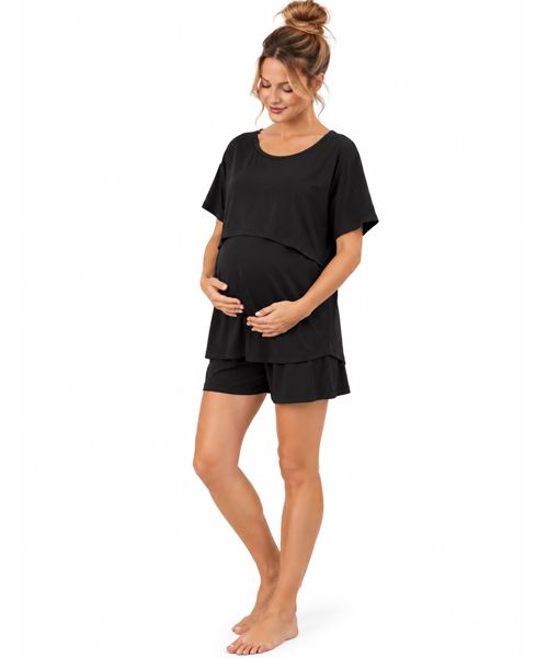 Loose loungey maternity nursing sleep set black