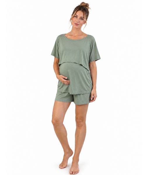 Loose loungey maternity nursing sleep set sage green