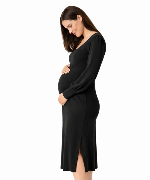 Maternity nursing dress puff sleeve and cuff side view