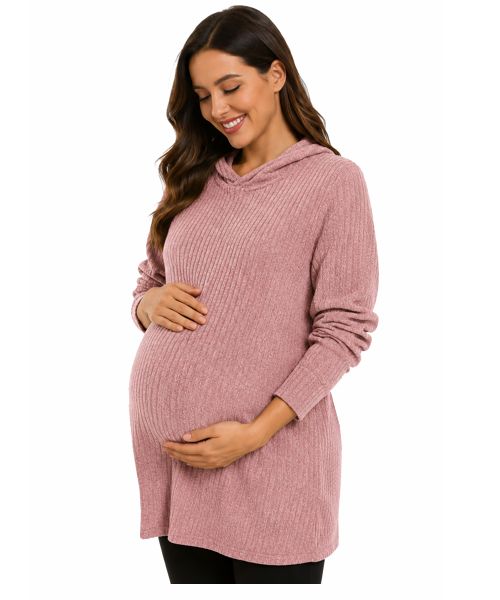 Maternity rib knit hoody in dusty pink