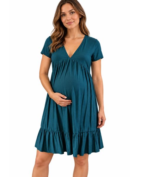 Peacock V neck maternity dress