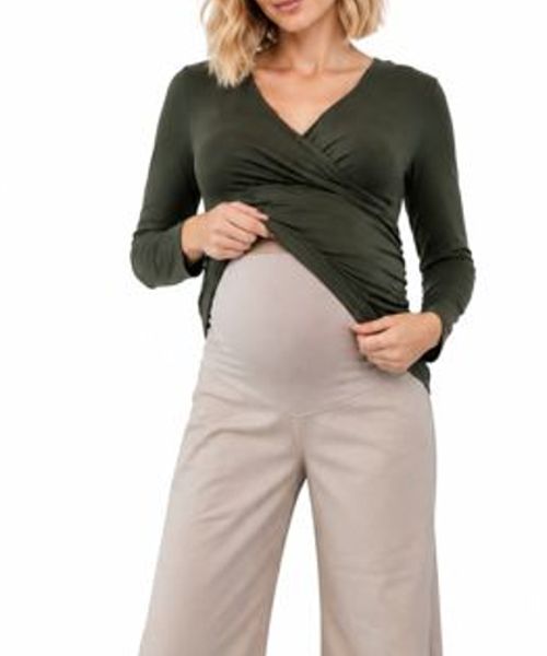 Stone Wide leg maternity pants stretch panel