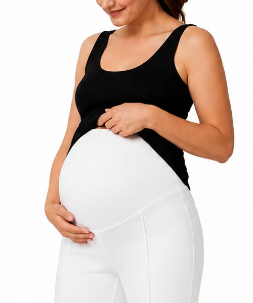 Wide leg Pin tuck maternity pants over bump