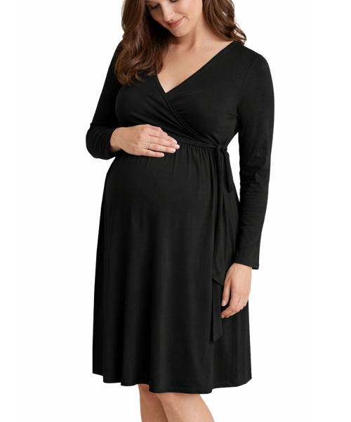 Wrap and tie Nursing Dress in black close up