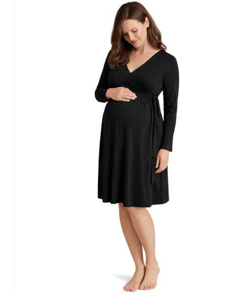 Wrap and tie Nursing Dress in black